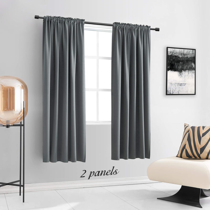 DONREN Medium Gray Blackout Curtains for Bedroom - Room Darkening Thermal Insulated Rod Pocket Curtains for Kids Room(42 x 63 Inch Length,1 Pair) - Image 2